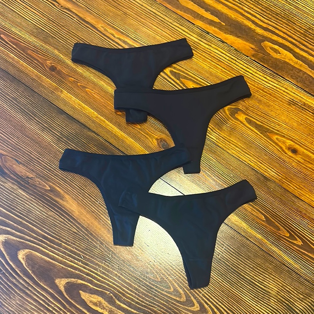 Women’s Cotton Black Breathable 4 Pack Bikini Underwear Thongs S